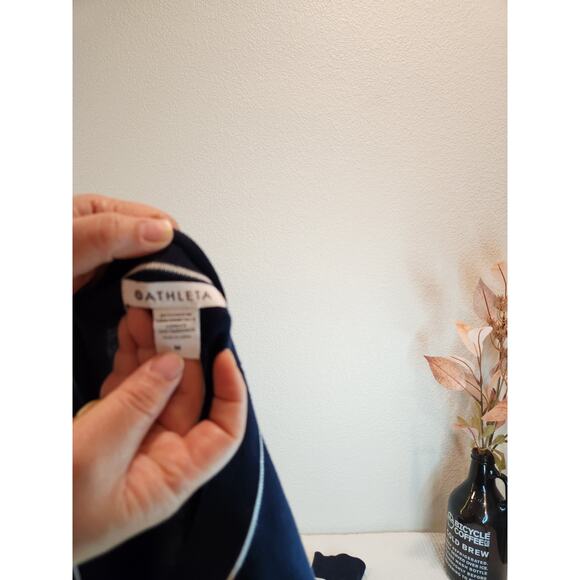 Athleta Navy Wool Blend‎ Cardigan Sweater Size M Button Front White Trim - Picture 3 of 3